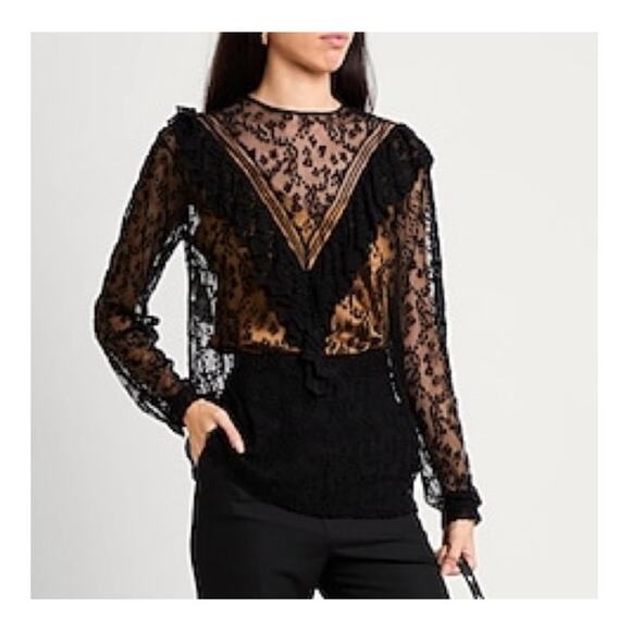 Philosophy di Lorenzo Serafini Tops - Philosophy Di Lorenzo Serafini black lace Ruffle poets blouse size 6 small S